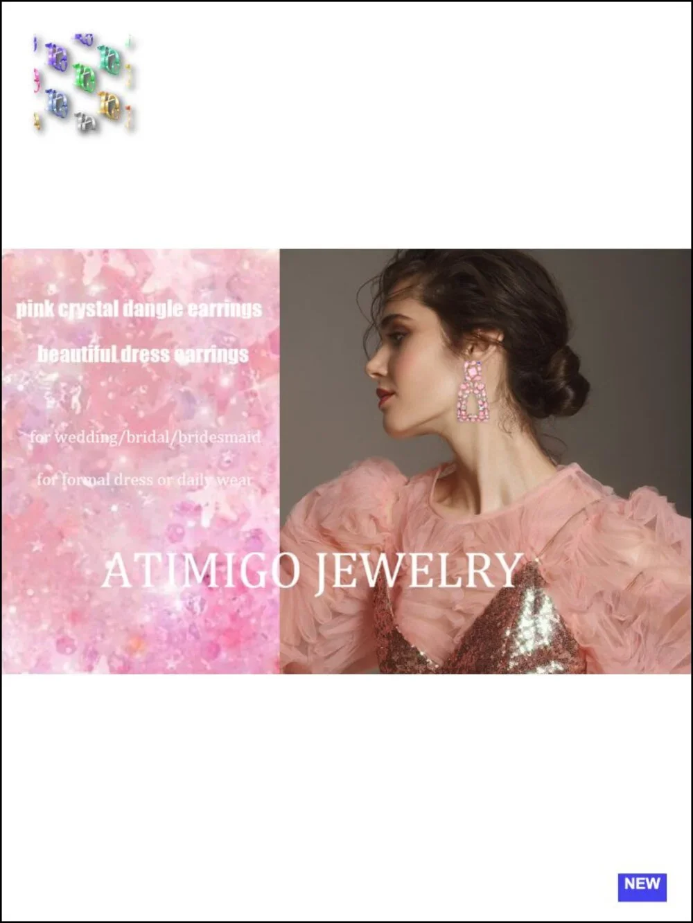 Rhinestone Geometric Drop Earrings Hypoallergenic Crystal Statement Studs